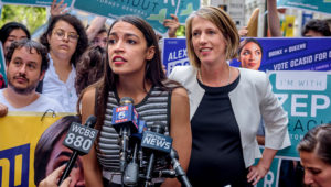 Congressional nominee Alexandria Ocasio-Cortez stands with Zephyr Teachout after endorsing her for New York City Public Advocate on July 12, 2018 in New York City. Pacific Press/LightRocket via Getty Images