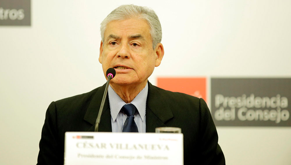 César Villanueva, presidente del Consejo de Ministros del Perú, en conferencia de prensa en Lima, Perú (Foto: PCM).