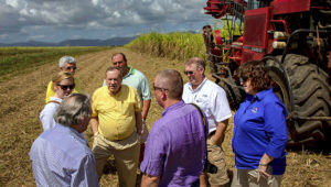 U.S. agricultural representatives and political figures from farming states visit the 30 November Sugar Center in Artemisa, Cuba, Tuesday, March 3, 2015. (AP Photo/Ramon Espinosa)