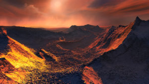 Una imagen publicada por el Observatorio Europeo del Sur (ESO) el 13 de noviembre de 2018, muestra una impresión artística de la superficie de un planeta "super-Tierra" que se ha descubierto orbitando la estrella más cercana a la Tierra. European Southern Observatory/AFP / Handout