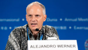 IMF Western Hemisphere Department Director Alejandro Werner answers questions from the media at the press briefing for the IMF's Western Hemisphere Department on Friday, October 12 during the 2018 IMF/World Bank Annual Meetings in Bali, Indonesia. Ryan Rayburn/IMF Photo