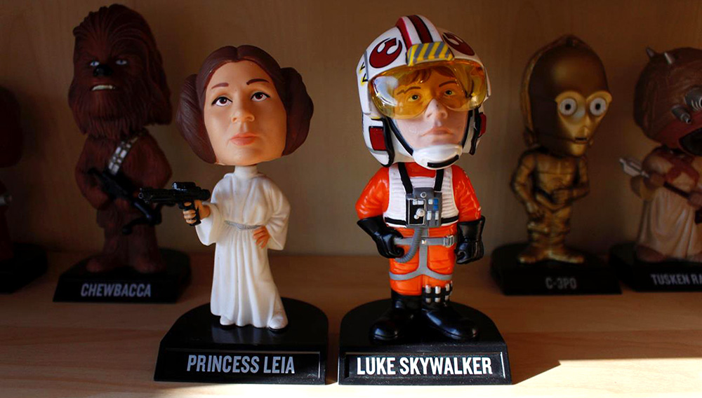 In this Jan. 8, 2019 photo, bobbleheads from the "Star Wars" movies are displayed at National Bobblehead Hall of Fame and Museum in Milwaukee. The new museum will have on view more than 6,500 figures of athletes, mascots, celebrities, animals, cartoon characters, politicians and more. (AP Photo/Carrie Antlfinger)