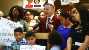 Rep. Carlos Guillermo Smith (D-Orlando) speaks out against Family Separation Bills HB 527 and SB 168 Tuesday, April 23, 2019, during a press conference in the Florida Capitol in Tallahassee, Fla. (AP Photo/Phil Sears)