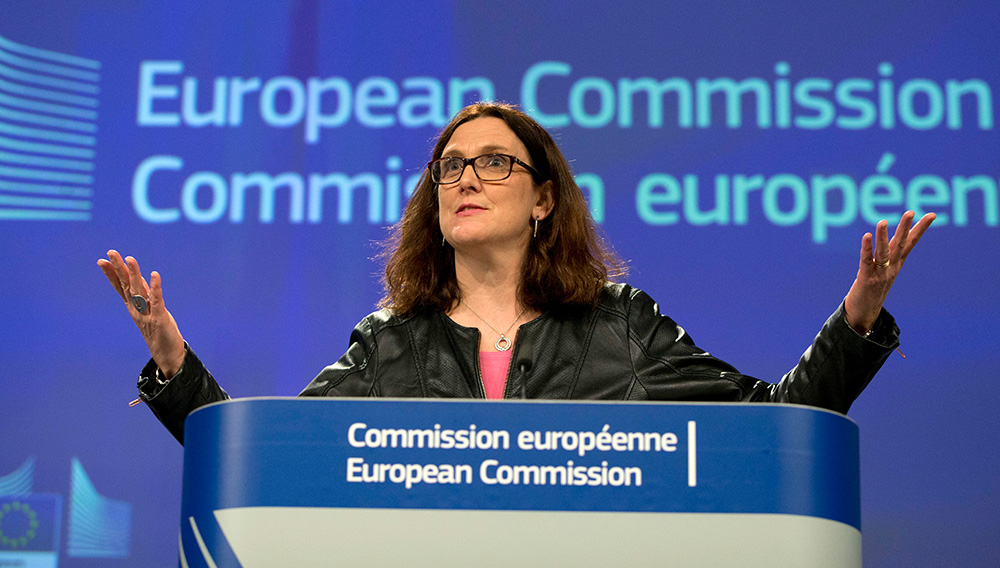 European Commissioner for Trade Cecilia Malmstroem said that Europe will not be intimidated by protectionism. (AP)