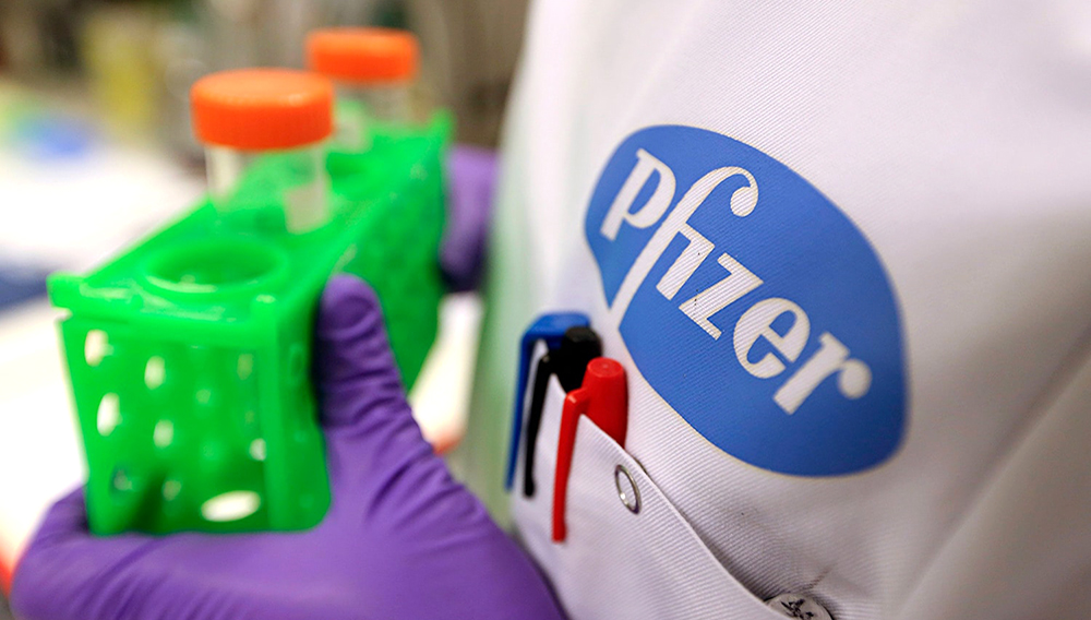 An employee at a Pfizer research lab in Cambridge, UK. Photograph: Bloomberg via Getty Images