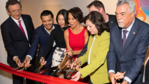 President Latin Academy of Recording Arts & Sciences Gabriel Abaroa, Christian Nodal, Angela Aguilar, Giselle Fernandez, President of The GRAMMY Museum Michael Sticka, First District Supervisor Hilda Solis, Deputy Los Angeles Council Albert Lord and Director LA County Department of Arts and Culture Kristin Sakoda at Latin Music Gallery Ribbon Cutting at the GRAMMY Museum on November 18, 2019 in Los Angeles, California. Nov. 17, 2019 - Source: Getty Images North America