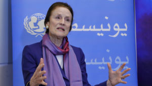 UNICEF Executive Director Henrietta Fore, speaks during an interview with The Associated Press after returning from a visit to Syria, in Beirut, Lebanon, Thursday, Dec. 13, 2018. Fore said Thursday that even though the fighting is winding down, 2 million children inside Syria are still out of schools and it will take years and a lot of funding to help children get over the scars of the seven-year conflict. (AP Photo/Bilal Hussein)