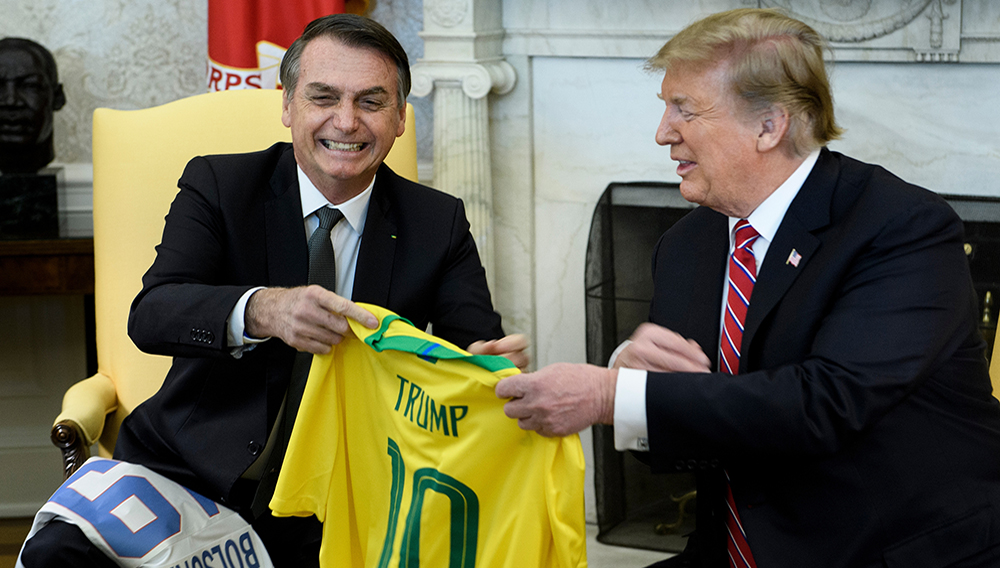 Brazilian President Jair Bolsonaro (L) met with US President Donald Trump at the White House in Washington in March 2019 (AFP Photo/Brendan Smialowski)