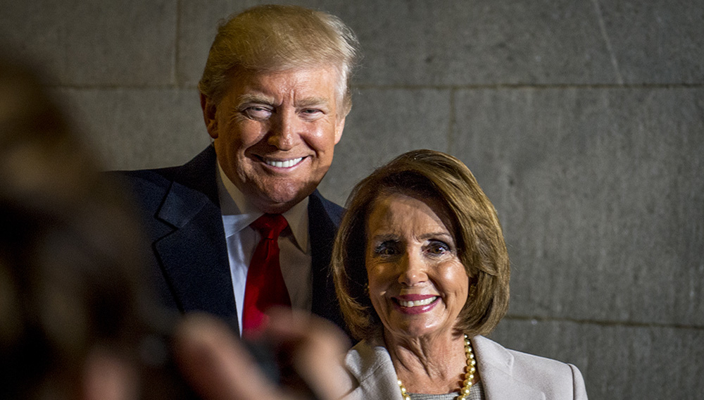 President-elect Donald J. Trump and U.S. Speaker of the House Nancy Pelosi smile for a photo during the 58th Presidential Inauguration in Washington, D.C., Jan. 20, 2017. More than 5,000 military members from across all branches of the armed forces of the United States, including reserve and National Guard components, provided ceremonial support and Defense Support of Civil Authorities during the inaugural period. (DoD photo by U.S. Air Force Staff Sgt. Marianique Santos)