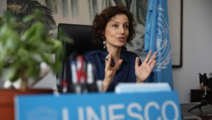 La directora general de la UNESCO, Audrey Azoulay, concede una entrevista en el ámbito de su visita a Pekín (China). EFE/ Wu Hong