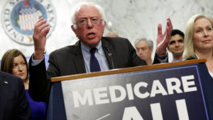 Senator Bernie Sanders introducing the "Medicare for All Act of 2017" in September. REUTERS/YURI GRIPAS