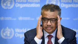 World Health Organization (WHO) Director-General Tedros Adhanom Ghebreyesus attends a daily press briefing on COVID-19 at the WHO headquaters on March 6, 2020 in Geneva. (Photo by FABRICE COFFRINI/AFP)