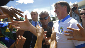Brazil's President Jair Bolsonaro meets supporters during a protest against Brazil's Congress and Brazilian Supreme Court in front the Planalto Palace in Brasilia. Photo: Adriano Machado/Reuters