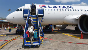 Passengers seen boarding a LATAM Airlines Airbus 320 at Puerto Maldonado airport also know as Padre Aldamiz International Airport. John Milner | LightRocket | Getty Images