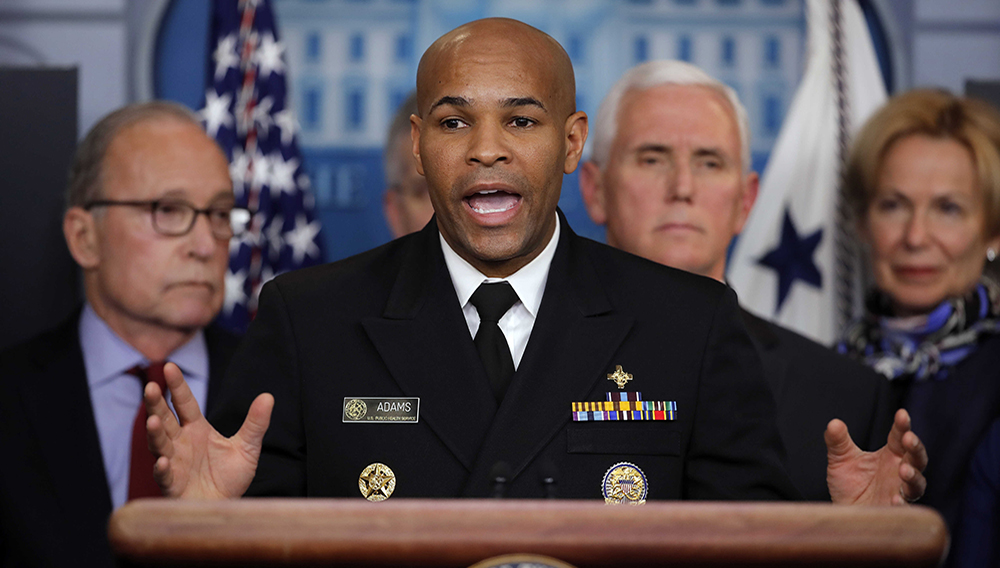 U.S. Surgeon General Jerome Adams speaks in the briefing room of the White House in Washington, Tuesday, 10, 2020, about the coronavirus outbreak. | PHOTO: AP