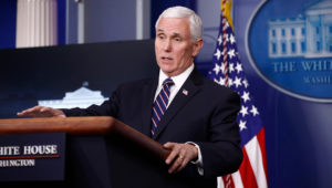 Vice President Mike Pence speaks during a coronavirus task force briefing at the White House, Sunday, April 19, 2020, in Washington. (AP Photo/Patrick Semansky)