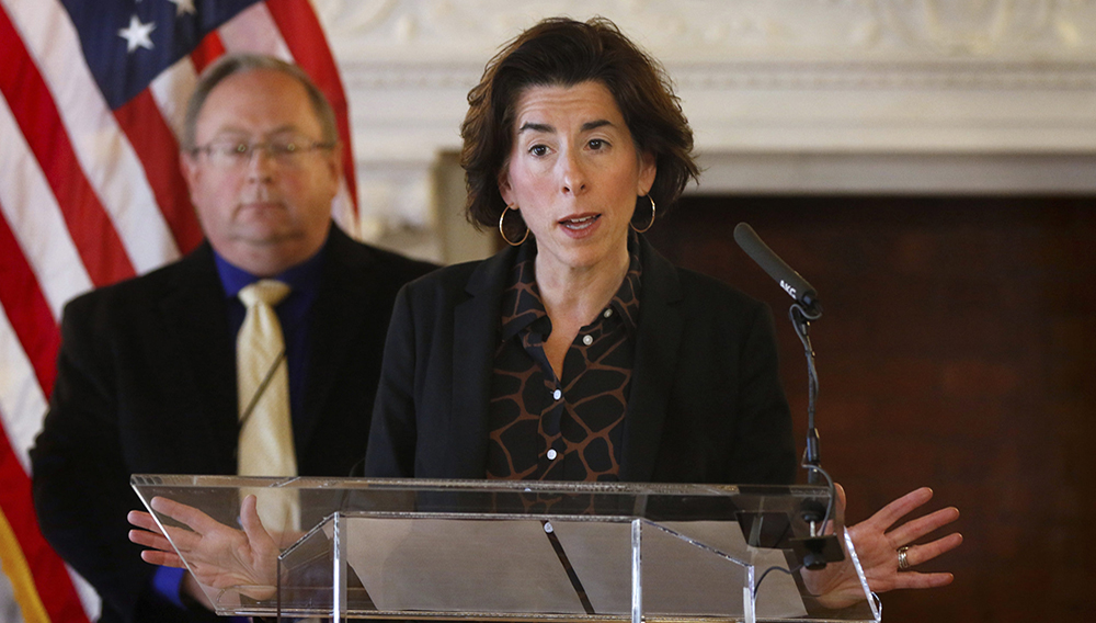 Providence, RI, March 22, 2020 - RI Governor Gina Raimondo's daily Covit-19 press conference in the State Room of the RI State House Sunday afternoon. [The Providence Journal / Kris Craig]