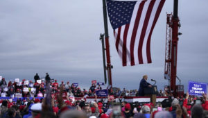 President Donald Trump speaks during a campaign rally at MBS International Airport, Thursday, Sept. 10, 2020, in Freeland, Mich. (AP Photo/Evan Vucci)