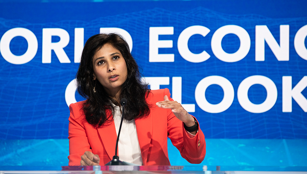 Gita Gopinath, Chief Economist, speaking at The World Economic Outlook event, during the 2020 Annual Meetings at the International Monetary Fund in Washington, DC, on October 13, 2020. IMF Photo/ Eman Mohammed