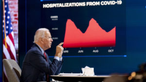Democratic presidential candidate former Vice President Joe Biden speaks during a virtual public health briefing at The Queen theater in Wilmington, Del., Wednesday, Oct. 28, 2020. (AP Photo/Andrew Harnik)