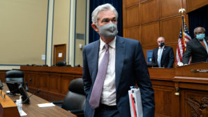 Jerome Powell, chairman of the U.S. Federal Reserve, departs a House Select Subcommittee on the Coronavirus Crisis hearing in Washington, D.C., U.S., September 23, 2020. Stefani Reynolds/Pool via REUTERS