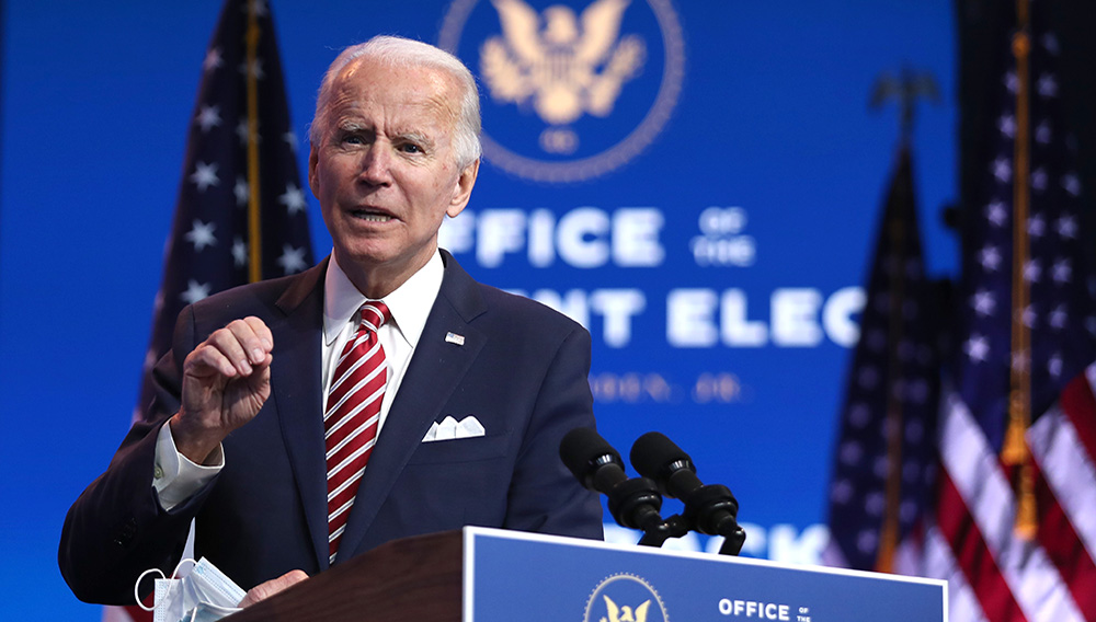 President-elect Joe Biden delivered remarks about the US economy during a press briefing at the Queen Theater on Monday in Wilmington, Delaware. | JOE RAEDLE/GETTY