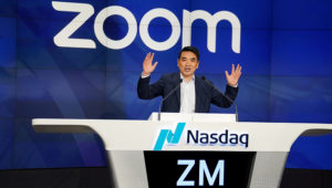 Eric Yuan, CEO of Zoom Video Communications takes part in a bell ringing ceremony at the NASDAQ MarketSite in New York, New York, U.S., April 18, 2019. REUTERS/Carlo Allegri