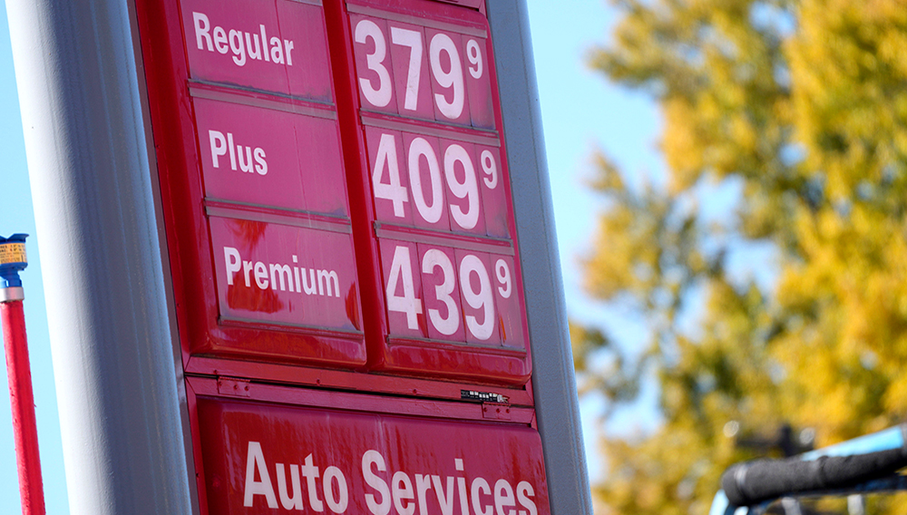 High gas prices at a station in Denver, Colorado, on November 5, 2021. AP Photo/David Zalubowski