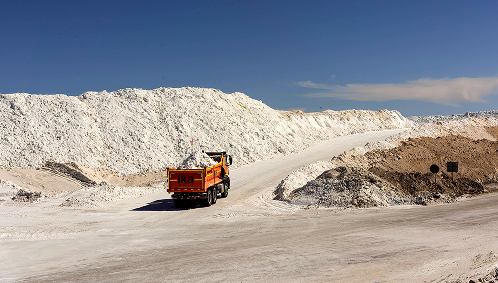A truck carries potassium chloride at the Albemarle Corp. Lithium mine in Calama, Antofagasta region, Chile, on Tuesday, July 20, 2021. Photographer: Cristobal Olivares/Bloomberg via Getty Images