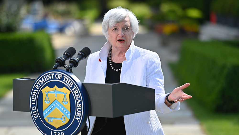 U.S. Treasury Secretary Janet Yellen speaks during a news conference, after attending the G7 finance ministers meeting, at Winfield House in London, Britain June 5, 2021. Justin Tallis/Pool via REUTERS