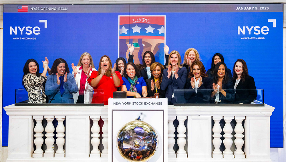The New York Stock Exchange welcomes the board of trustees of LUPE Fund, today, Monday, January 9, 2022, in celebration of 20 years of empowering, educating, and engaging Latinas to promote leadership and civic engagement. To honor the occasion, Iveth Mosquera, President, joined by Tara Dziedzic, NYSE Head of Listings - U.S. Sectors, rings The Opening Bell®. Photo Credit: NYSE