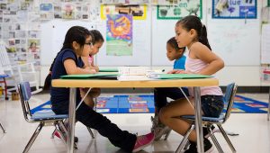 Students in Jane Cornell’s summer school class learn storytelling skills at Mary D. Lang Kindergarten Center in Kennett Square, Pa. | Matt Rourke/Associated Press