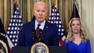 President Joe Biden speaks during a meeting of his Competition Council in the State Dining Room of the White House, Tuesday, July 19, 2023 in Washington, as Lael Brainard, director of the National Economic Council, listens. (AP Photo/Manuel Balce Ceneta)