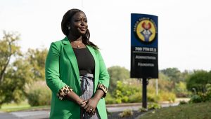 PHOTO: Nyamal Dei was born in what is now South Sudan. She was elected to the Fargo Public Schools Board of Education in 2022 — the first Black woman to be elected to public office in Fargo, N.D. | Zayrha Rodriguez/NPR