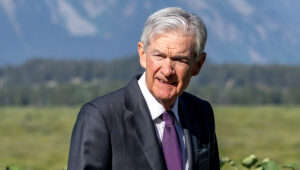 Jerome Powell, chairman of the US Federal Reserve, walks the grounds during the Kansas City Federal Reserve's Jackson Hole Economic Policy Symposium in Moran, Wyoming, US, on Friday, Aug. 22, 2025. | David Paul Morris/Bloomberg Finance LP