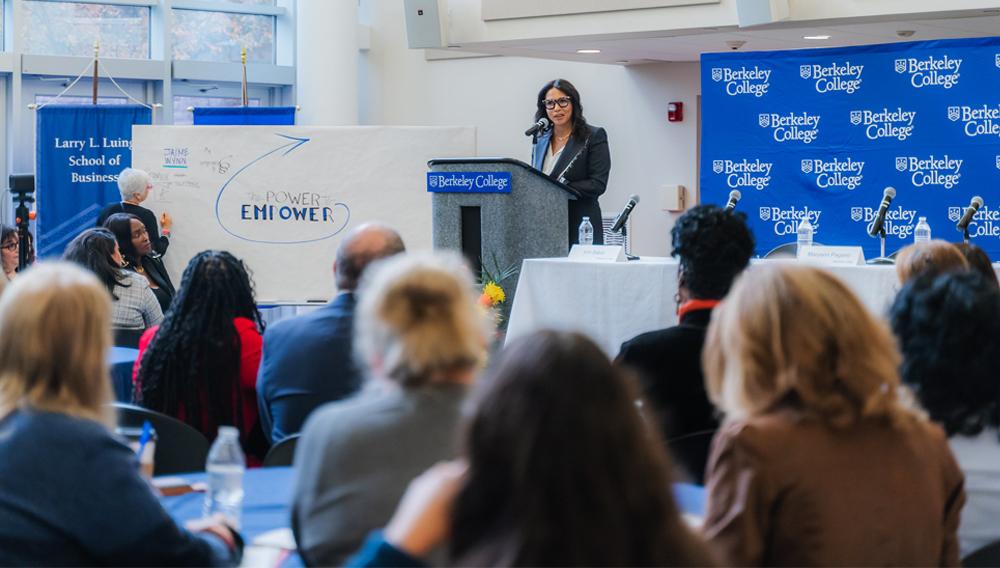 Photo Caption: Jaime Wynn, President, Jimmy Choo Americas, delivers the keynote address during Women’s Entrepreneurship Week in 2023. This year’s 10th anniversary event features a networking reception and a masterclass on small business branding.