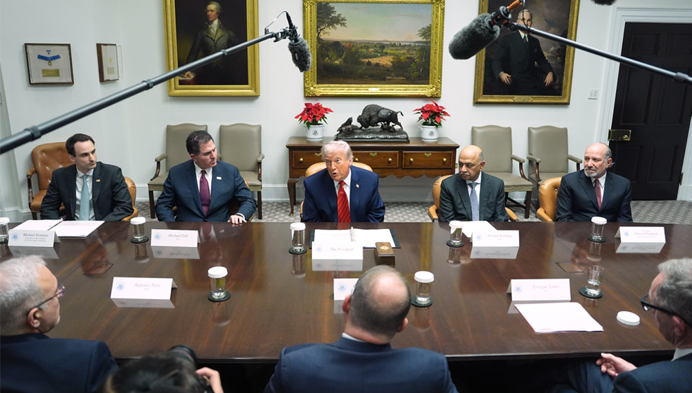 President Donald Trump speaks during a roundtable discussion with business leaders in the Roosevelt Room of the White House, Wednesday, Dec. 10, 2025, in Washington. (AP Photo/Evan Vucci)