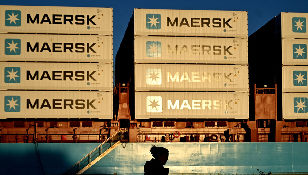 Containers of the Danish shipping and logistics company Maersk stand on a vessel, Copenhagen, Denmark, Sept. 14, 2023. (AFP Photo)
