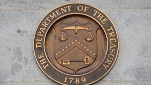 Signage is seen at the United States Department of the Treasury headquarters in Washington, D.C., U.S., August 29, 2020. REUTERS/Andrew Kelly/File Photo.