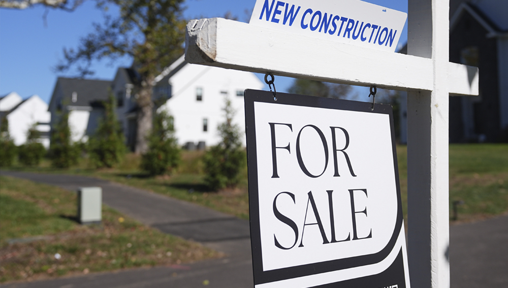 A sign is posted for a new home for sale in Ambler, Pa., Oct. 16, 2025. (AP Photo/Matt Rourke)