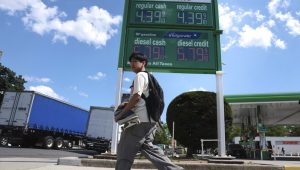 Fuel prices are displayed at a gas station in Brooklyn on June 1, 2026, in New York City. (Spencer Platt/Getty Images)