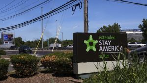 The entrance to the Extended Stay America Suites across from MetLife Stadium in Secaucus, New Jersey, U.S., June 8, 2026. REUTERS/Shannon Stapleton.