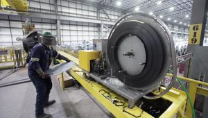An employee works inside a Nucor steel factory in Blytheville, Arkansas, U.S., March 28, 2025. REUTERS/Karen Pulfer Focht