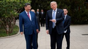 U.S. President Donald Trump gestures toward Chinese President Xi Jinping while leaving after a visit to the Zhongnanhai Garden in Beijing, China, May 15, 2026. (Reuters Photo)