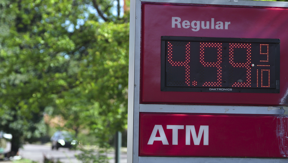 The per-gallon price for regular unleaded fuel is displayed electronically on a sign outside a Conoco gasoline station Wednesday, Sept. 9, 2026, in Denver. (AP Photo/David Zalubowski)