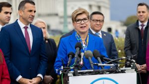 Congresswoman-elect Nellie Pou (D-NJ) speaks during a press conference introducing new members of the Congressional Hispanic Caucus in Washington, DC on November 15, 2024. (Photo by Nathan Posner/Anadolu via Getty Images)